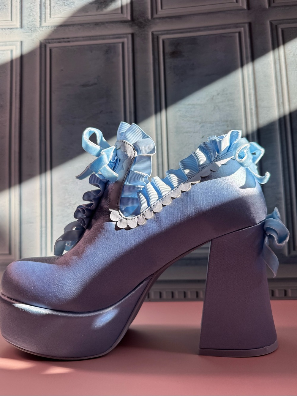 Dolls Kill Lavender Blue Ruffle Platform Heels